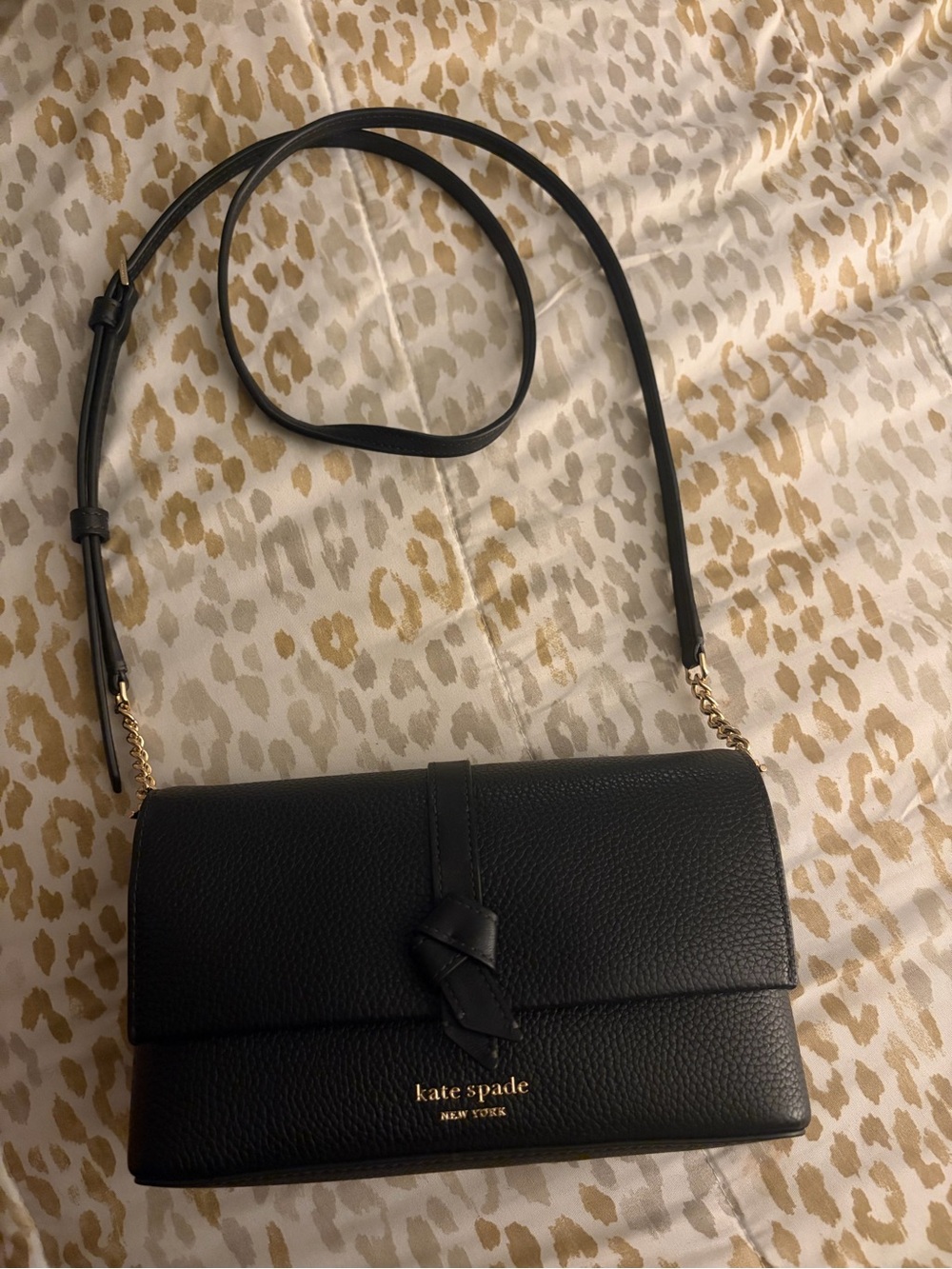kate spade Black Pebbled Leather Crossbody with Knot Detail